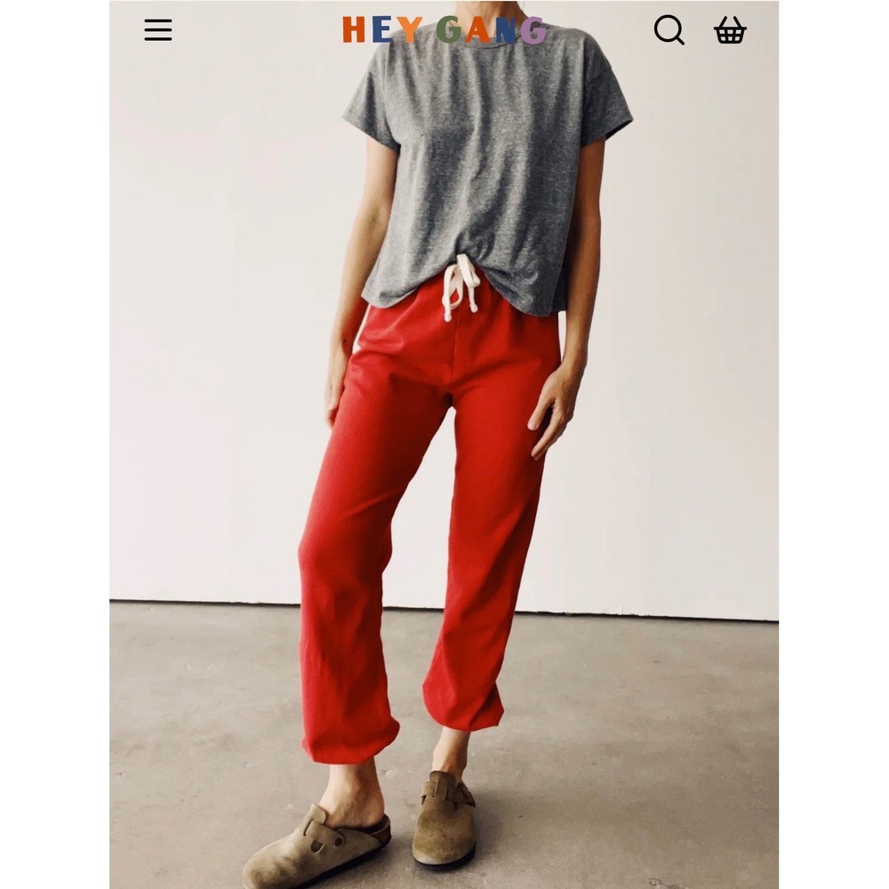Hey Gang Red Cotton Fleece Jogger Sweatpants Made in USA Womens Size 2